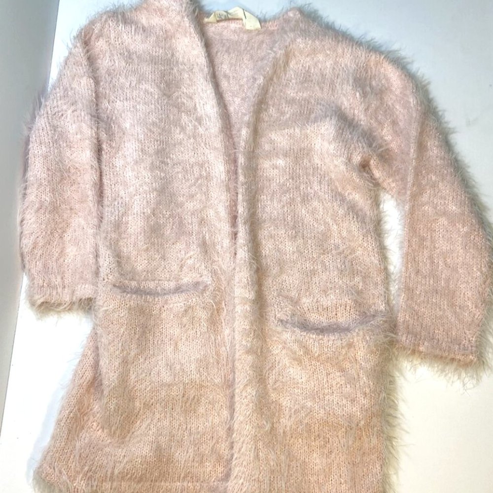 H&M Girl’s 2-4Y Light Pink Gold Glitter Knit Feathered Fringe Oversize Cardigan